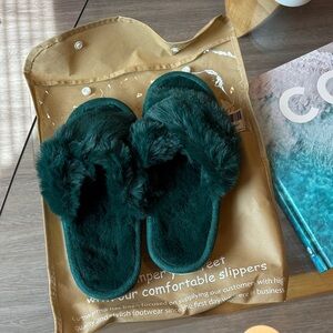 Plush Green Slippers